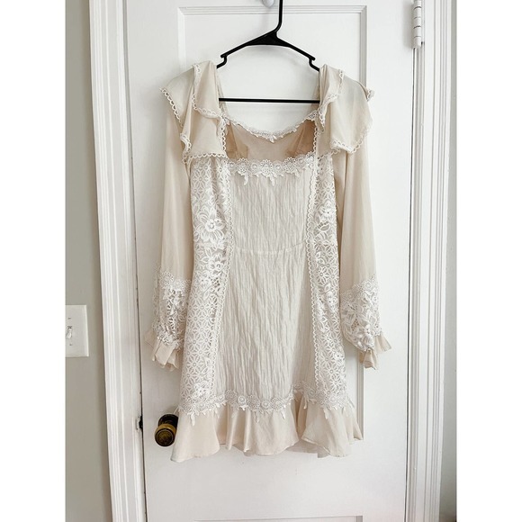 For Love‎ and Lemons Crema Silk Linen Dress in Off White Size Medium - Picture 6 of 10